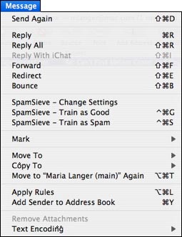 SpamSieve in Mail's Message Menu