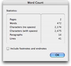 The Word Count dialog